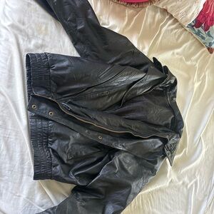 Classic Black Leather Bomber Jacket